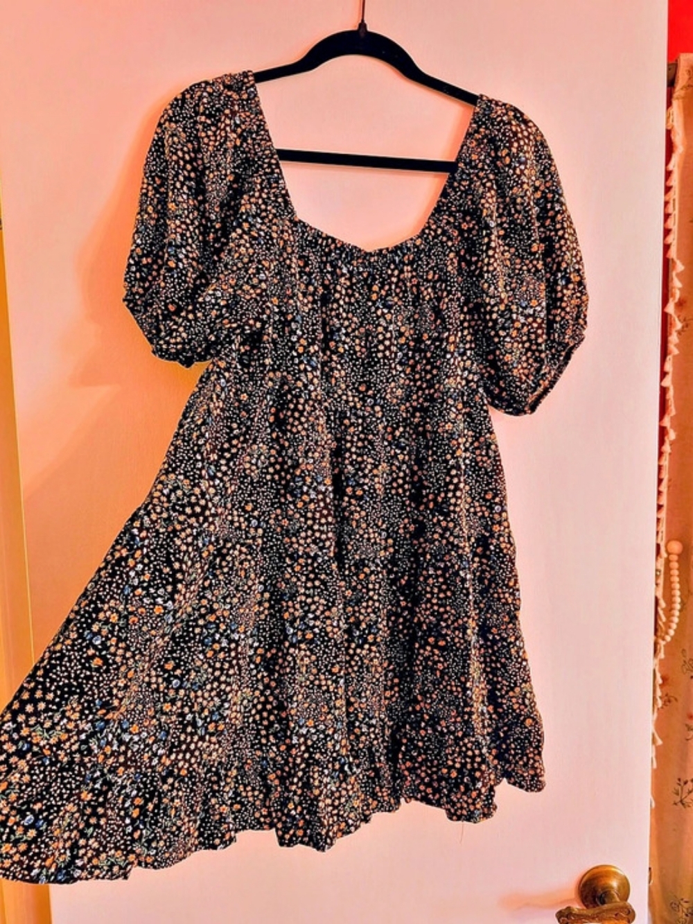 Wild Fable Floral Mini Dress in Black & Orange Size Medium Like New